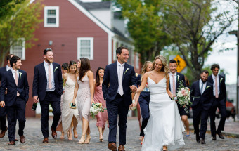 Nantucket wedding photos on cobblestone streets